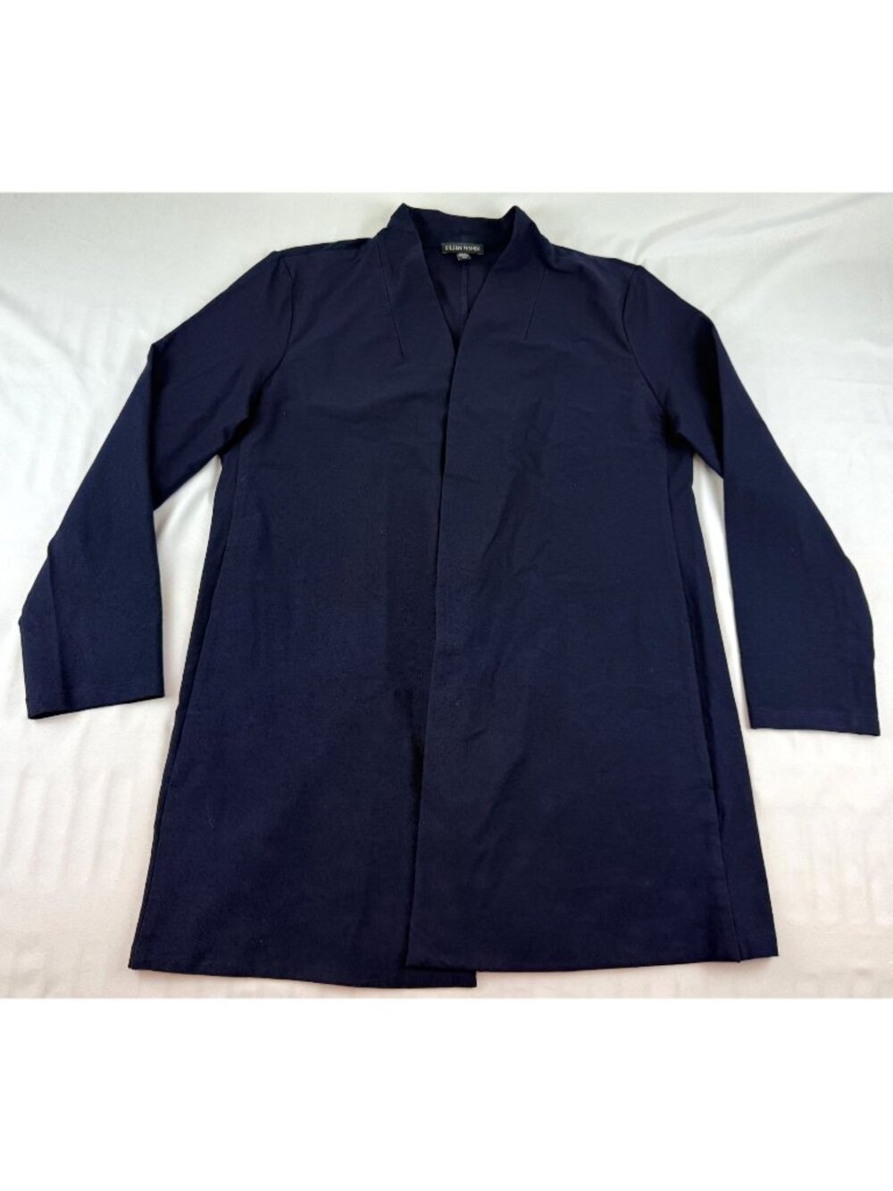 Eileen Fisher Washable Stretch Crepe Long Jacket Open Cardigan Navy Sz S USA